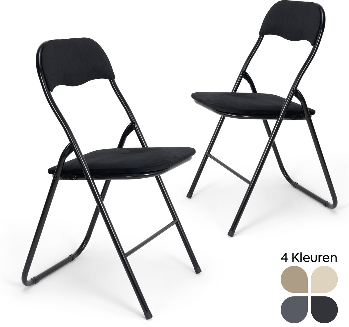 Trendy Meije® Nova Klapstoelen Set van 2 - Zwart - Velvet Fluweel - Inklapbaar - Zithoogte 45 cm - Opvouwbare Stoelen - Vouwstoel