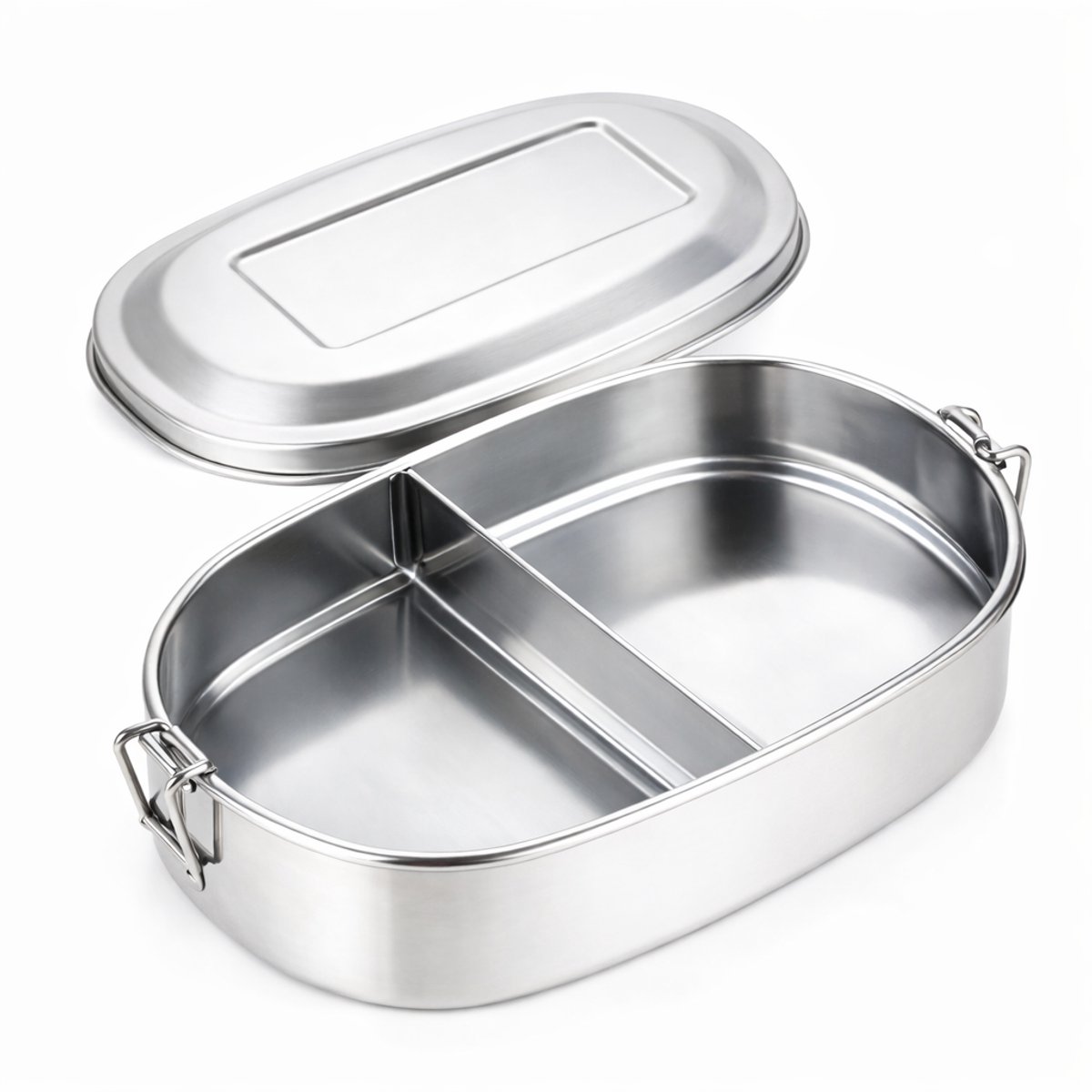 My Green Deal - RVS Lunchbox Ovaal 500 ml – 2 Compartimenten – Lunchbox RVS – Snackbox / Broodtrommel – Duurzaam & Lekvrij