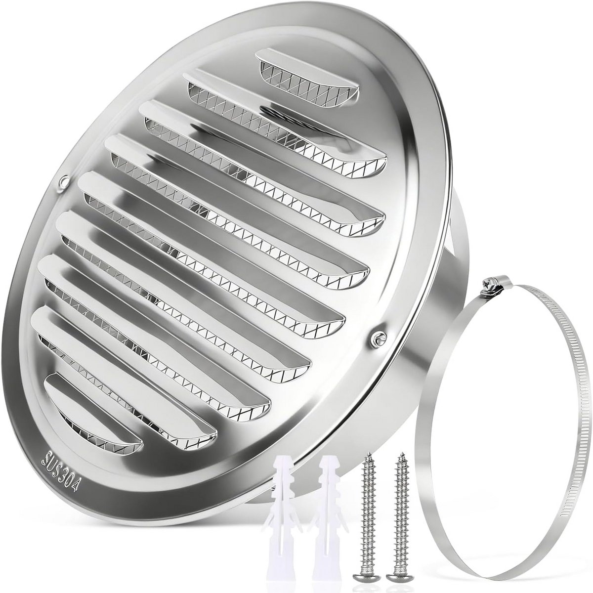 Ronde Ventilatie Rooster 150mm RVS met Insectenhor en Bevestigingsclip