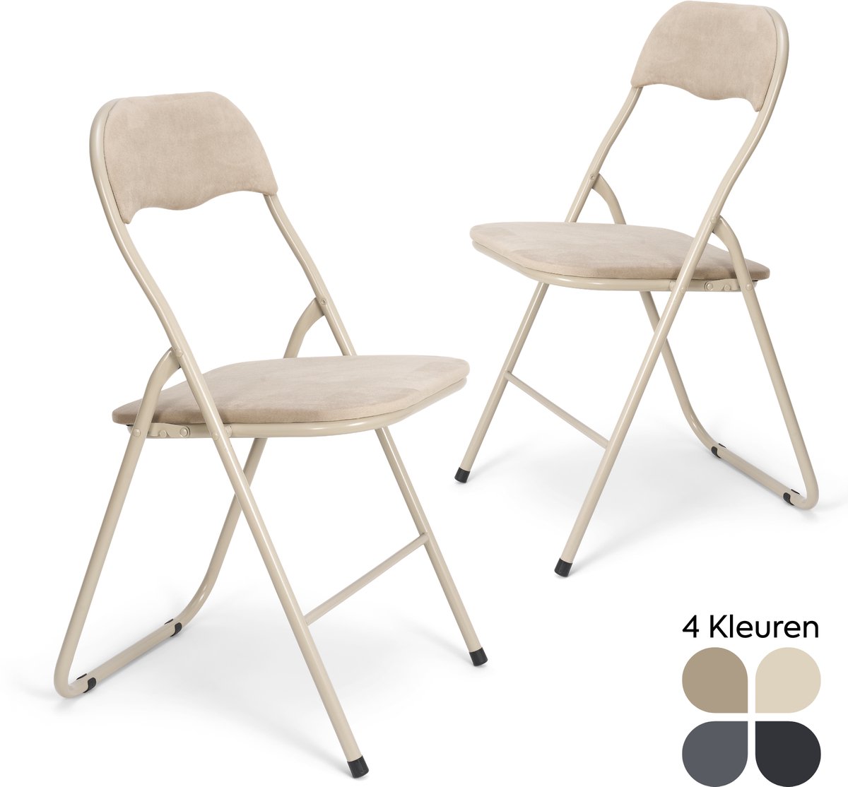 Trendy Meije® Nova Klapstoelen Set van 2 - Beige - Velvet Fluweel - Inklapbaar - Zithoogte 45 cm - Opvouwbare Stoelen - Vouwstoel