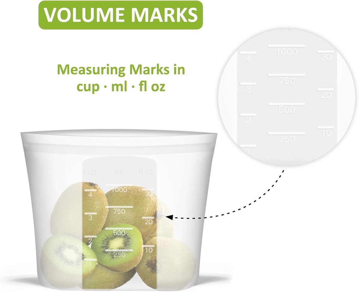 Boterhamzak Herbruikbaar - Diepvrieszakken - Diepvrieszakjes - Siliconen Vershoudzakken - Hersluitbare zakjes - Food savers - Lekvrij - 3stuks - 500/1000ml/1500ml — cadeau in Cadeau-ideeën - foto 7