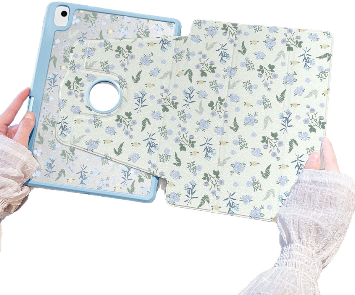 Daity Een ultradunne beschermhoes voor iPad 11e generatie (model 2025) [11 inch], met automatische slaapstand en opbergvak voor Apple Pencil, groen bloemenpatroon (groen).