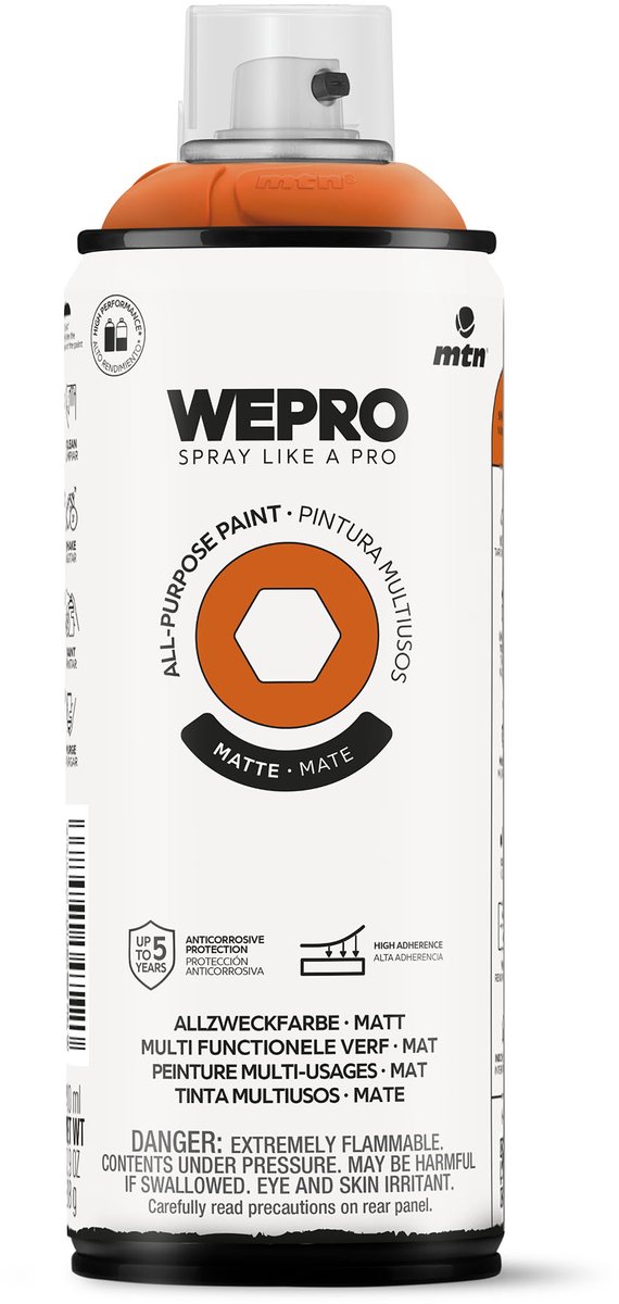Spuitbus Oranje Spritz Mat MTN WEPRO ALL-PURPOSE PAINT 400ML