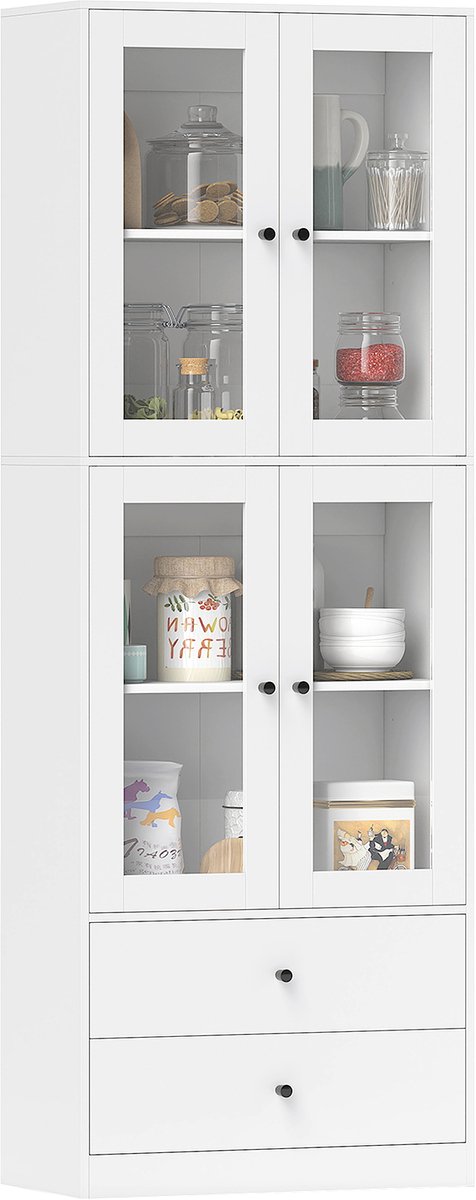 HOMCOM keukenkast - spaanplaat - glas - 59L x 30B x 170H cm - wit
