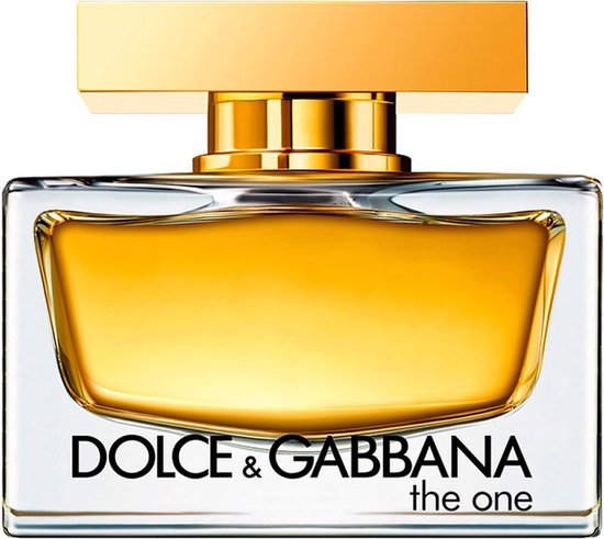 Glazen parfumfles met gouden dop. Dolce & Gabbana the one.