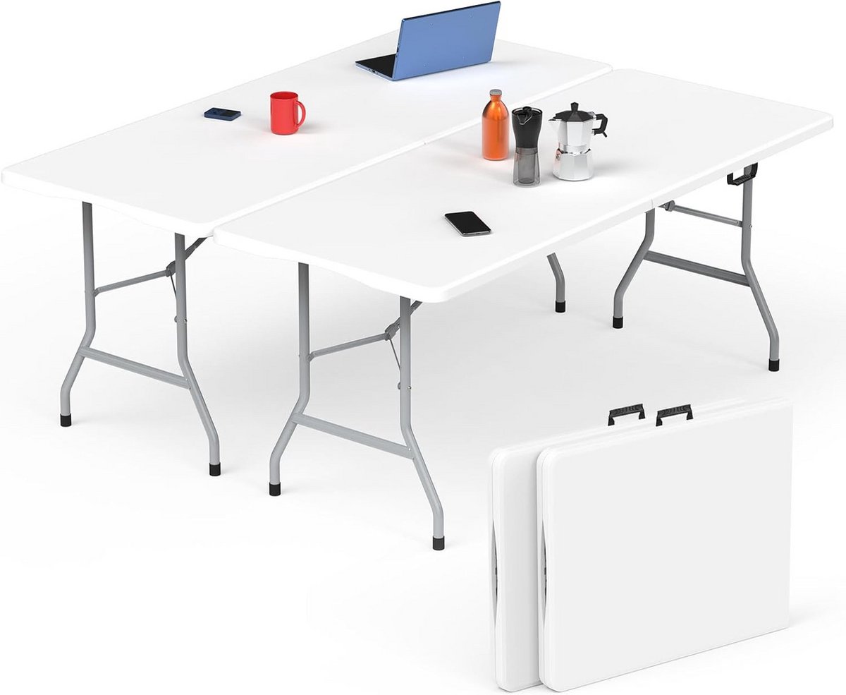 Set van 2 Opvouwbare Tafels 180cm - Draagbare Klaptafel voor Binnen en Buiten