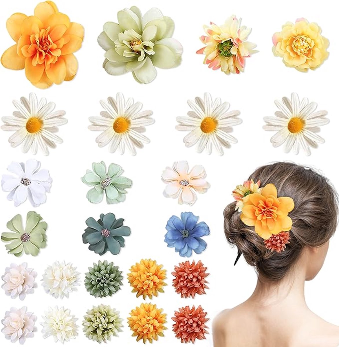 Famanu - 24 Stuks Hawaiiaanse bloemen haarclips, multicolor kunstbloemen, feest/bruiloft accessoire