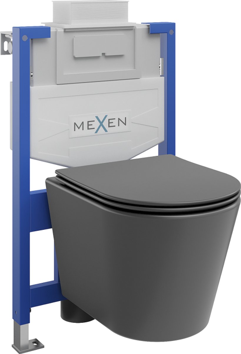 Mexen inbouwset WC stela Fenix XS-U met WC-pot Rico en zacht sluitende zitting, donkergrijs mat - 68530724071