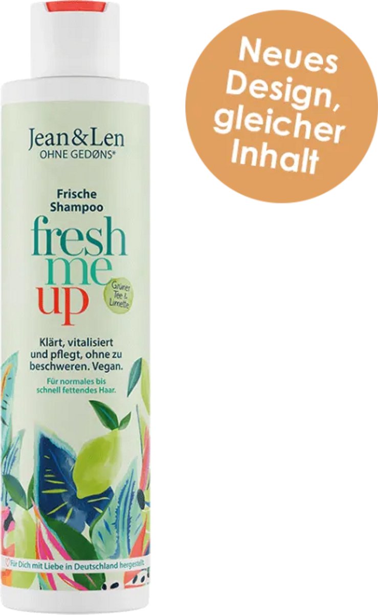 Jean & Len Shampoo Groene Thee & Limoen – 300 ml: milde. verfrissende shampoo. Reinigt zonder te verzwaren en geeft een frisse. glanzende finish.