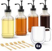 Dispenser Fles Voor De Keuken - Koffiesiroop - Azijn En Olieflessenset Met Verzwaarde Tuit 350 Ml Set Van 4