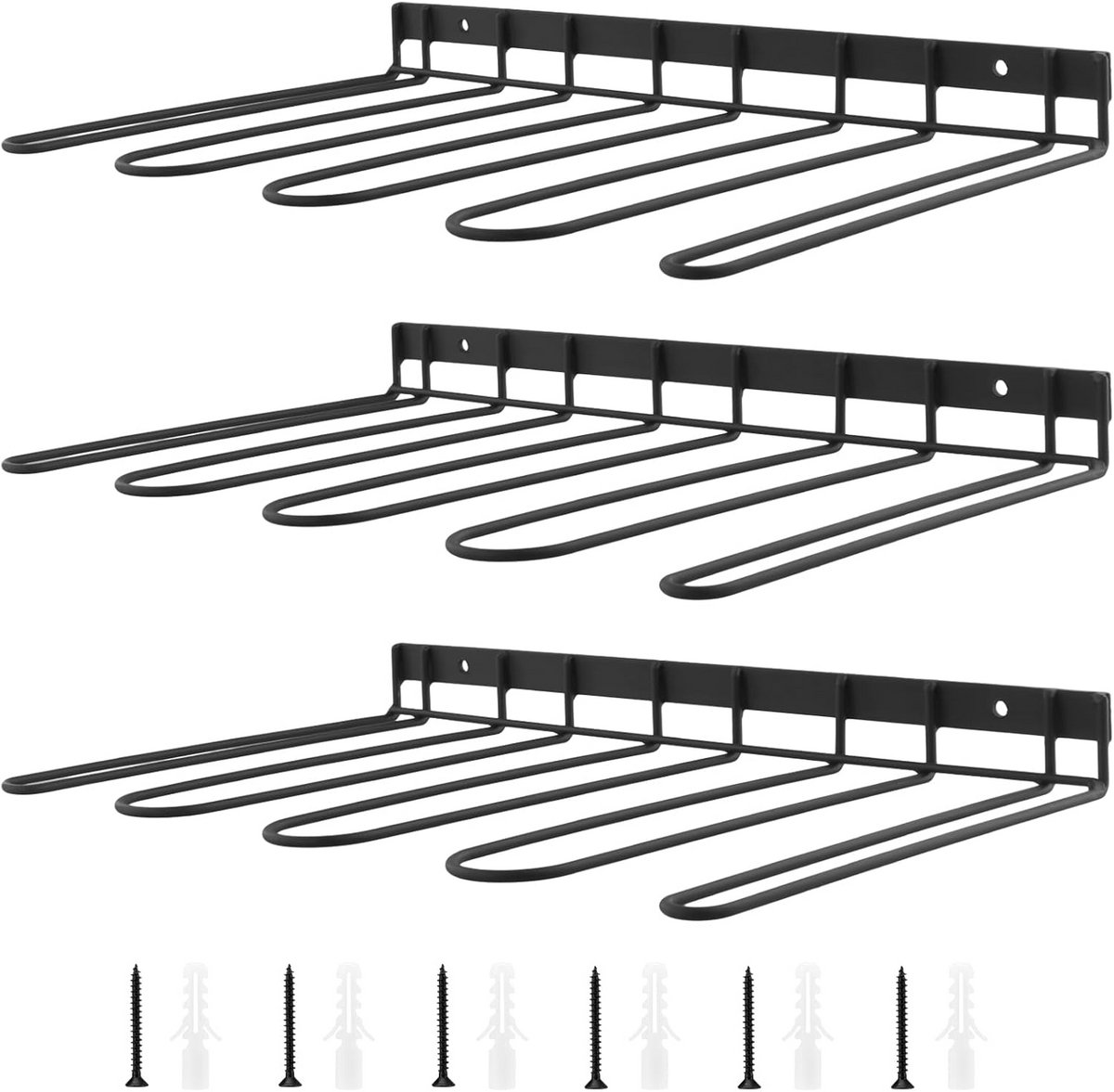 Wandmontage schoenenrek voor 6 paar - metalen hangend rek - 40 cm x 25 cm - zwart