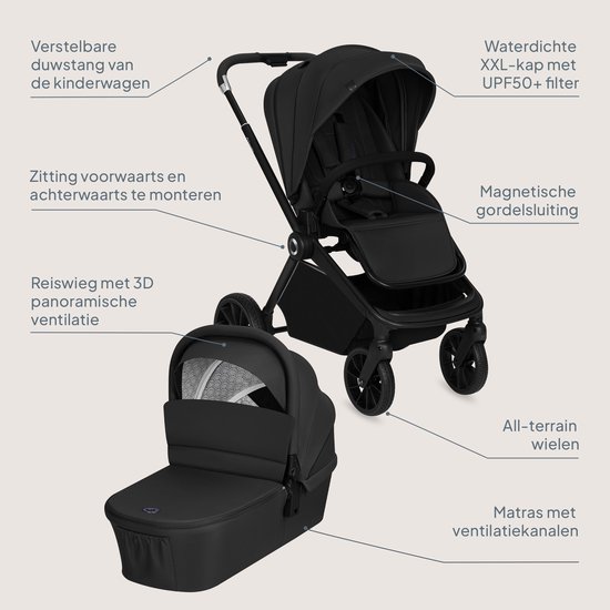 Lionelo Mika Plus - Kinderwagen 3in1 - XXL SET - incl. i-Size autostoel - Veelzijdig en jaarrond - Grote wielen - tot 22kg - Bediening met een hand - Voor alle soorten terrein - Accessoireset van LIONELO — afbeelding 4