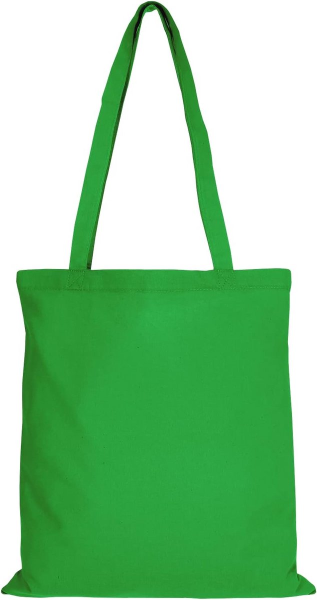 Set van 10 Katoenen Boodschappentassen met Lange Handvatten (38x42 cm) - Onbedrukt Meigroen