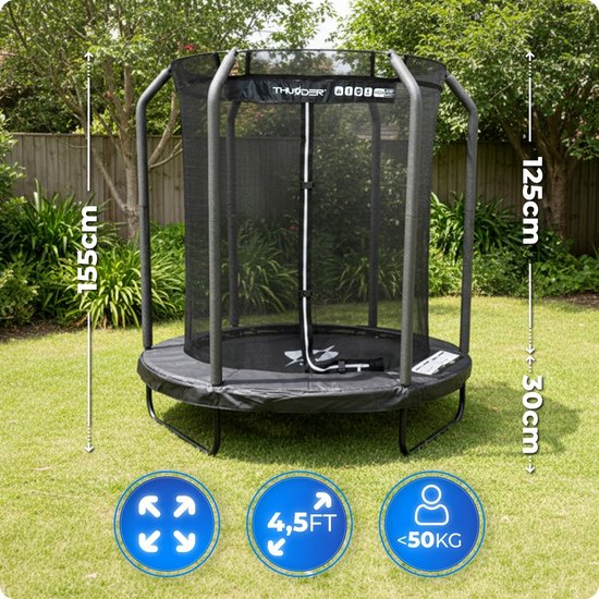 Thunder Trampoline 140 cm – Ronde Trampoline – Max. 50 kg - Zwart