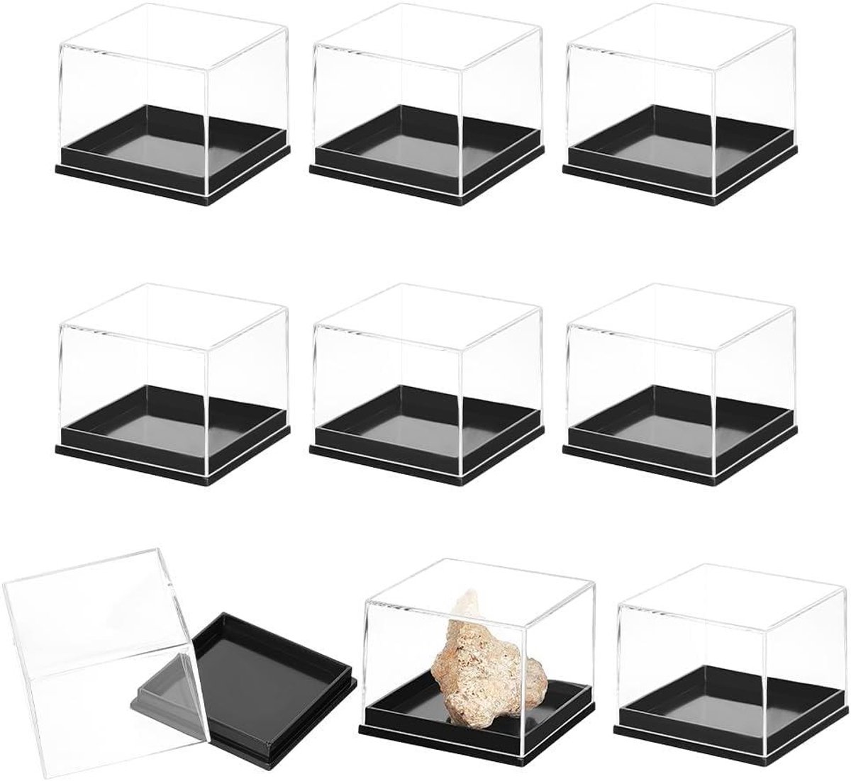 Plastic Display Case - Sample Display Doos - Scharnierende Deksel - Vierkante Vorm - Collecties - Actiefiguren - Planten - Mineralen - Geschikt voor Diverse Items - Transparant - 10 Stuks