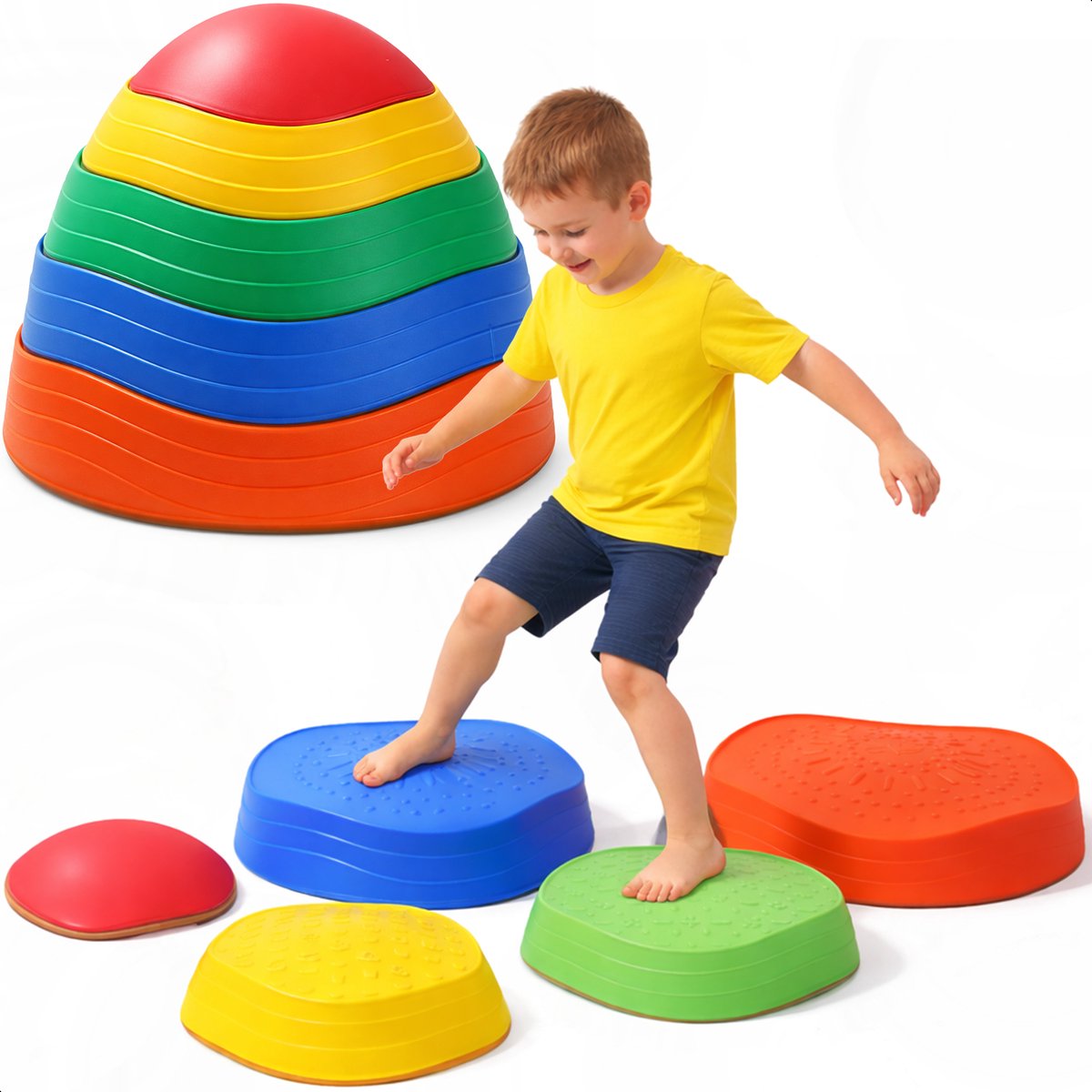 Qwali Stapstenen set - 5 stuks - Montessori - Stapel speelgoed - Educatief - Stepping stones - Kinderen - Educatieve spellen - Balance - Motoriek - Rivierstenen - Board - Balans spel - Evenwicht - Qwali