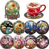 YYchan DIY Diamond Painting Onderzetters Set - 8 Stuks met Houder - Romantische Rozentuin - Handgemaakt & Hittebestendig - Perfect Cadeau