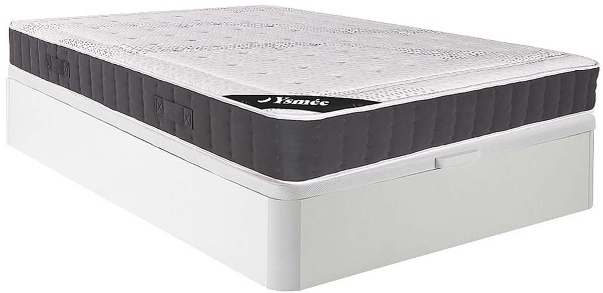 Vente-unique Set 140 x 190 cm bedbodem met opbergruimte, wit + matras met pocketveren met instap met vormgeheugen van 27 cm dik - ATLANTIDE van YSMÉE