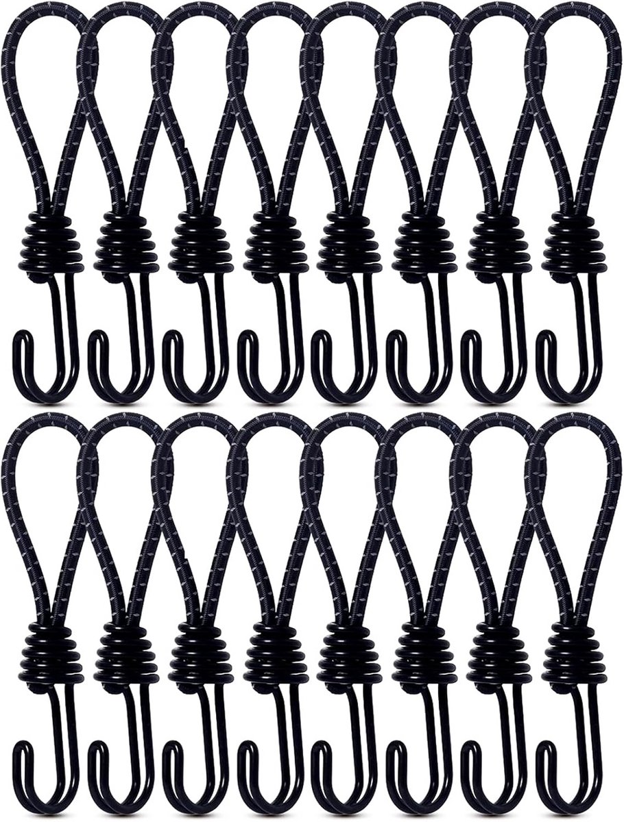 Rubberen Spanbanden met Haken 16 Stuks - Camping Zeilspanners voor Tenten Banners Netten 16 cm