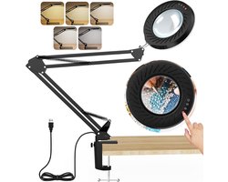 10x Loeplamp met LED Verlichting — 2-in-1 Bureaulamp en Tafelklem — 5 Kleurtemperaturen & 10 Dimbare Helderheidsniveaus — Verstelbare Zwenkarm — Ideaal voor Lezen, Knutselen, Diamantkunst en Precisiewerk