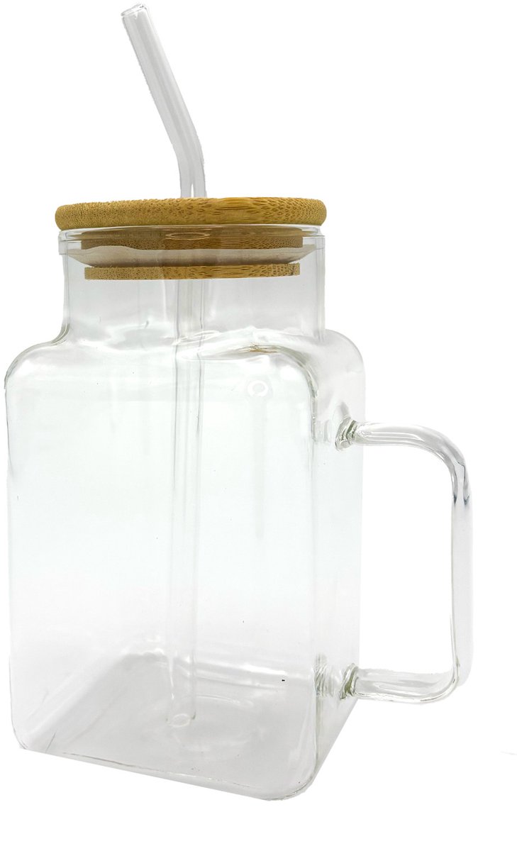 Oliv - Cali drinkbeker - Glazen rietje - 600ml transparant