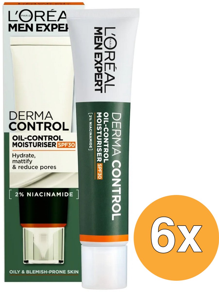 6x L'Oréal Paris Men Expert Derma Control Oil Control Moisturiser SPF30 (40 ml)