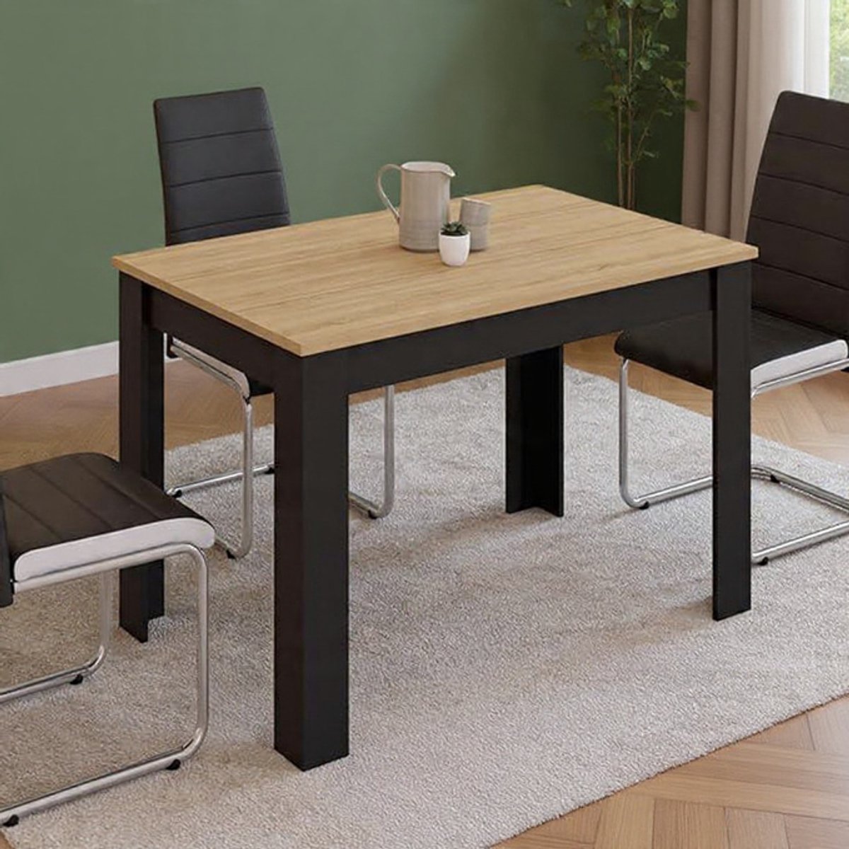 Roza Compacte Eettafel 110 cm - Zwart met Beukenhout-look - 4 Personen - Moderne Rechtsdraaiende Eettafel Casa Serena – 110 cm – Casa Dorada