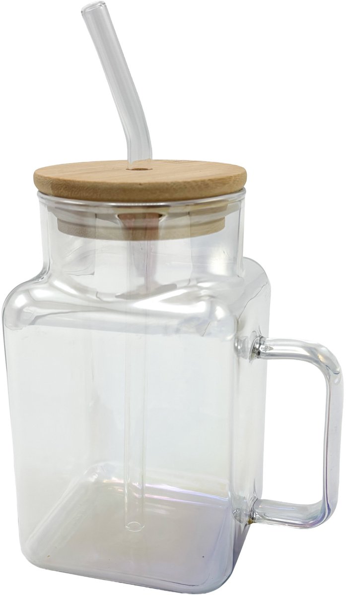 Oliv - Cali drinkbeker - Glazen rietje - 600ml rainbow