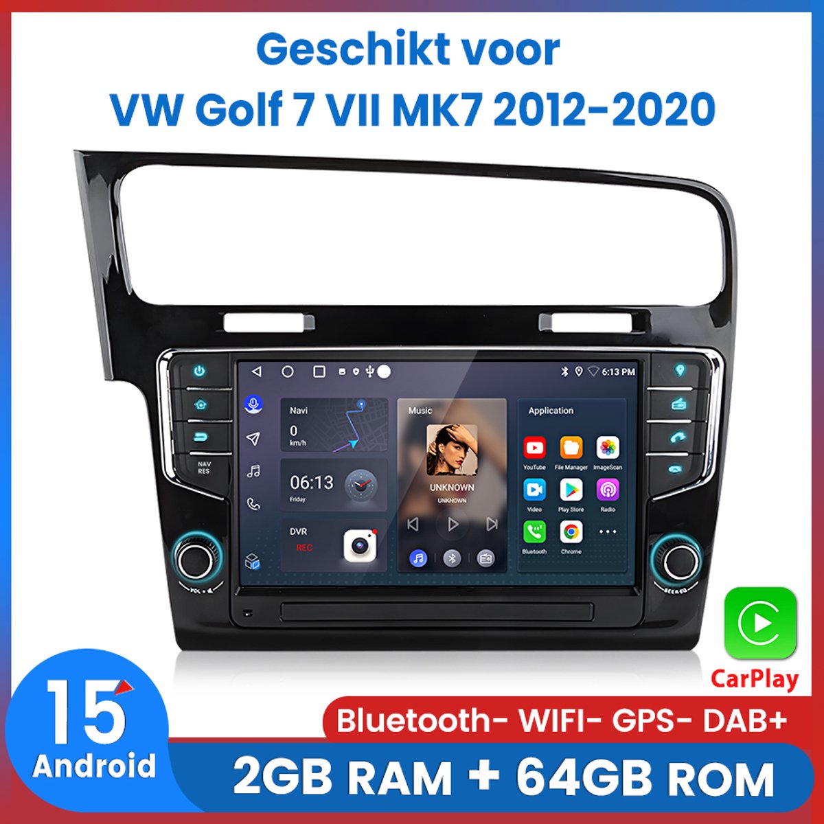 Awesafe 9 Inch Touchscreen Autoradio - Geschikt voor VW Golf 7 VII MK7 2012 t/m 2020 - Draadloos CarPlay & Android Auto - Bluetooth & WiFi - GPS Navigatie - Android 15.0 - 2GB+64GB - 2013 2014 2015 2016 2017 2018 2019