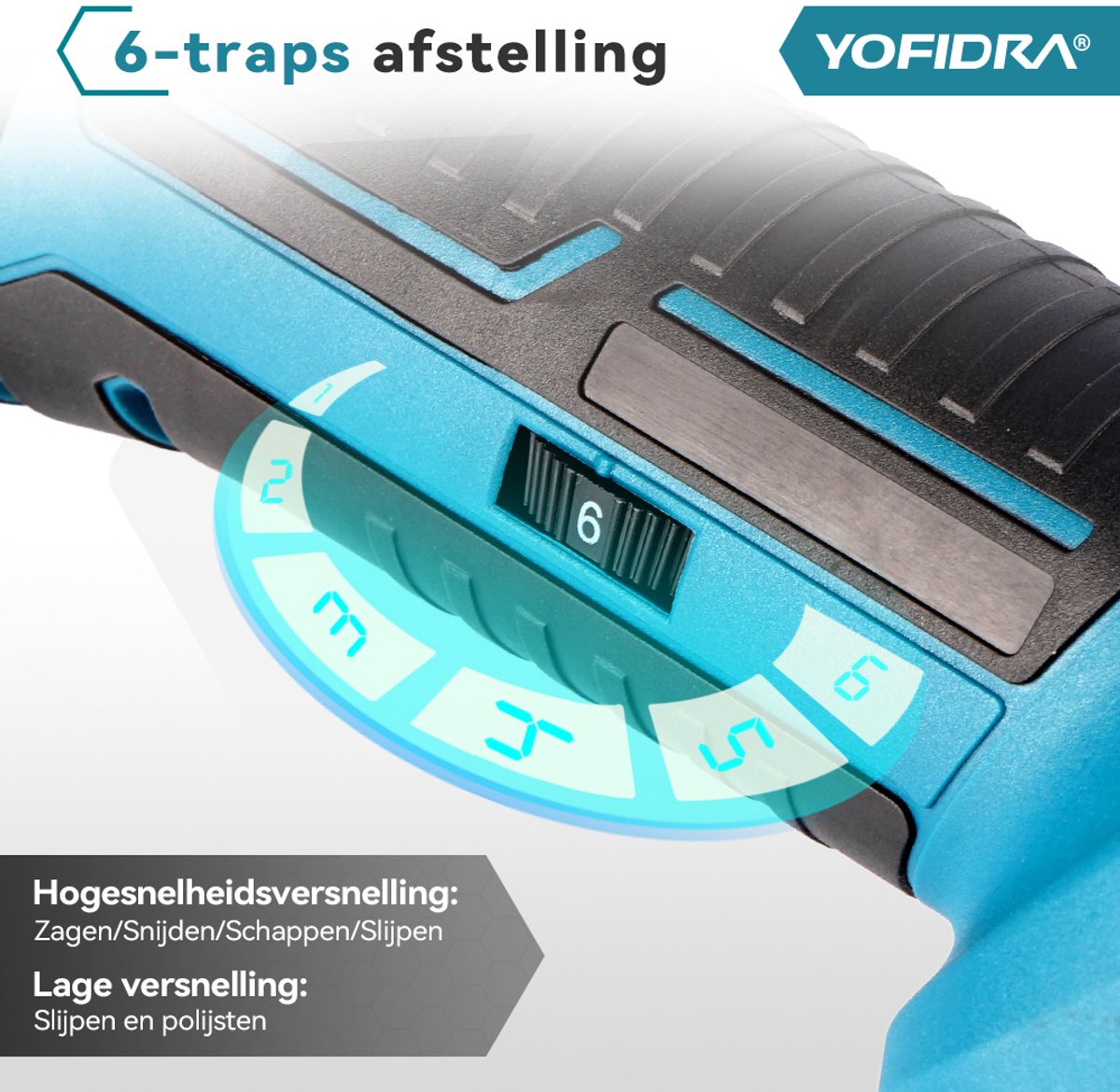 Yofidra Oscillerende Multitool - met 2x 3.0Ah Accu’s & 42x accessoires - Professional Accu Multitool - 4° oscillatiehoek - voor snijden, slijpen, polijsten thumbnail 5