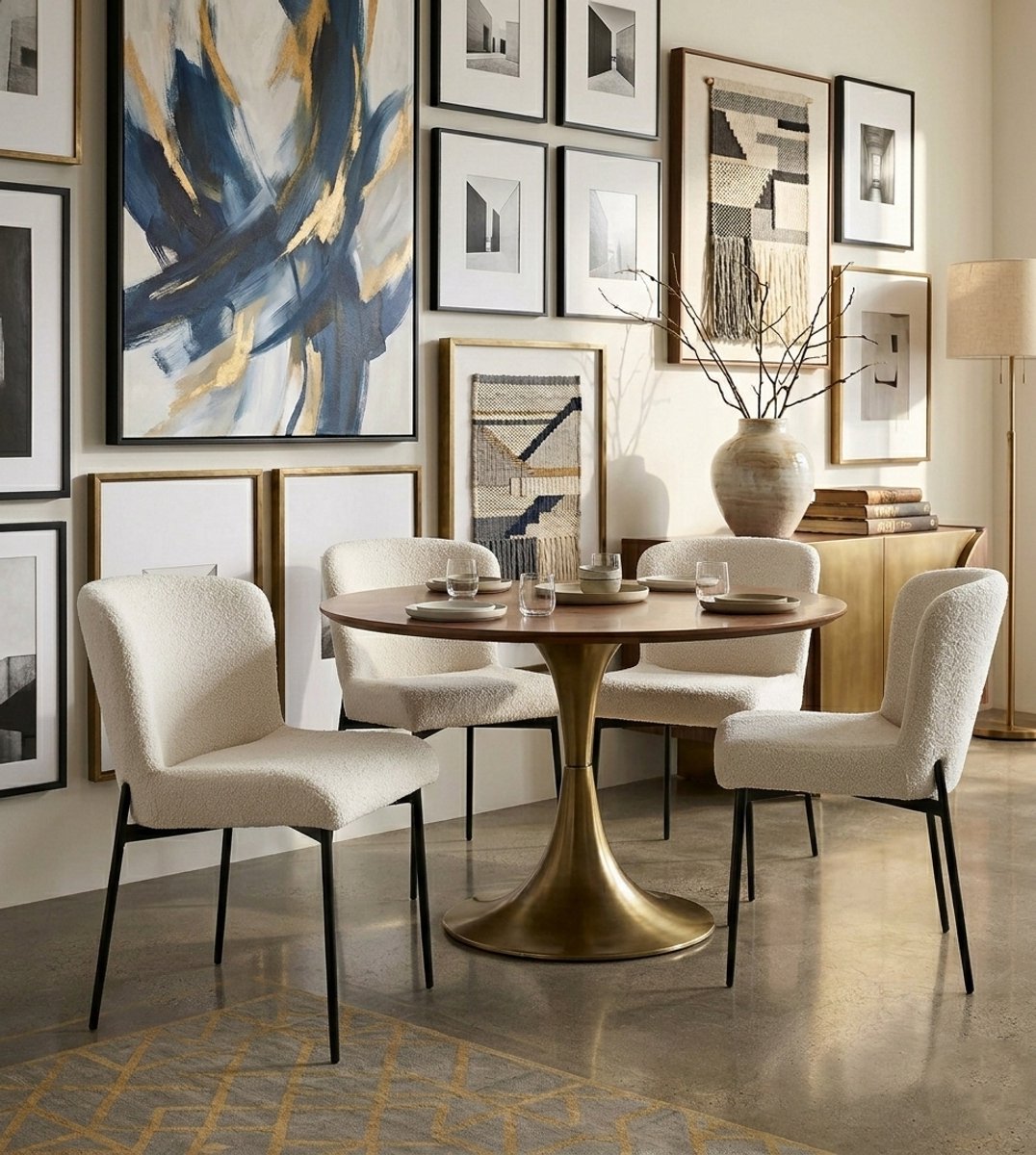 Amara Bouclé Eetkamerstoelen - Set van 4 - Teddy Stof - Beige - Moderne Kuipstoelen met Zwarte Metalen Poten - Luxe & Comfortabele Keukenstoelen - 150 kg Draagvermogen - Casa Serena