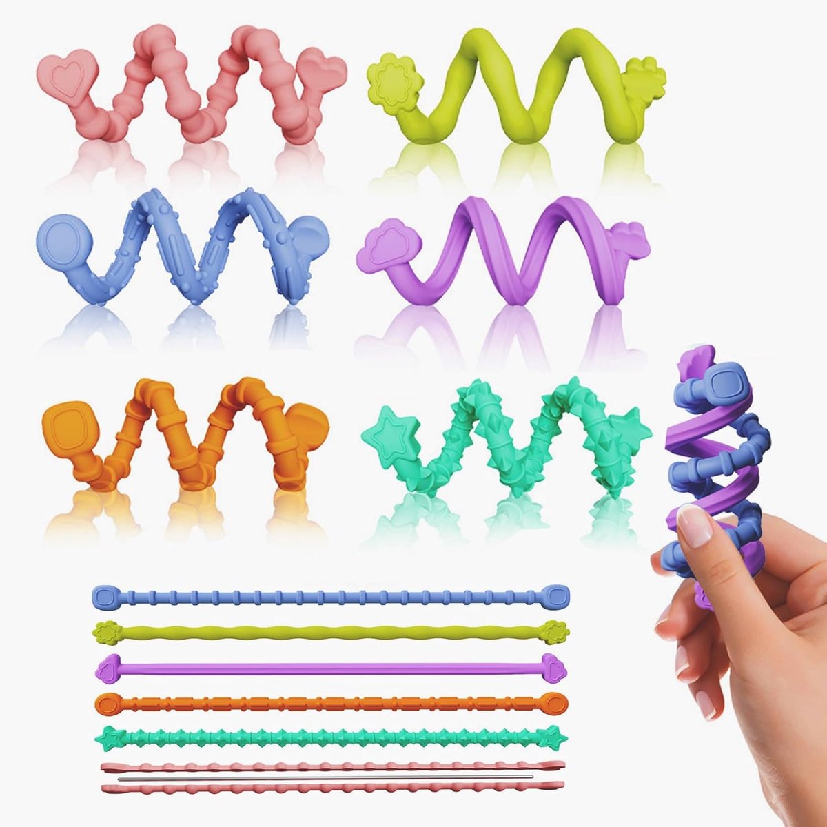 6 stuks Tendry Sensorische Sticks Fidget Toys - voor Volwassenen & Kinderen - Getextureerde Angstverlichtende Items voor Autisme ADHD - Siliconen Fidgets voor de Kalmeerhoek in de Klas (3 jaar en ouder)