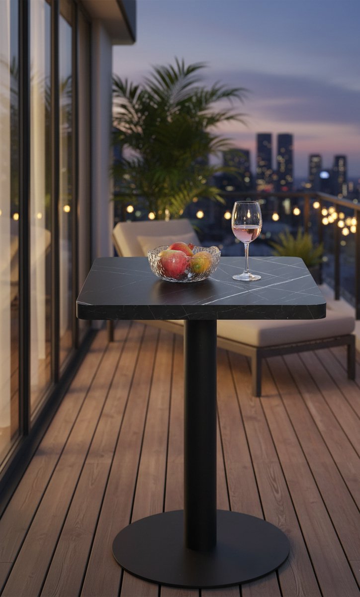 Serena Marmerlook Eettafel 60x60 cm Vierkant - Compacte Keukentafel met Metalen Frame en Antislipvoetjes - Zwart - 100 kg Draagvermogen - 75 cm Hoog | Casa Serena – Casa Dorada