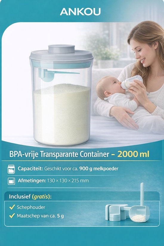 Ankou- Vacuum Luchtdichte Babyvoeding- & Bewaarcontainer (2000ml) met drukknop - inclusief maatschep - Rond - BPA vrij- melkpoeder container bewaardoos. van ANKOU — afbeelding 5