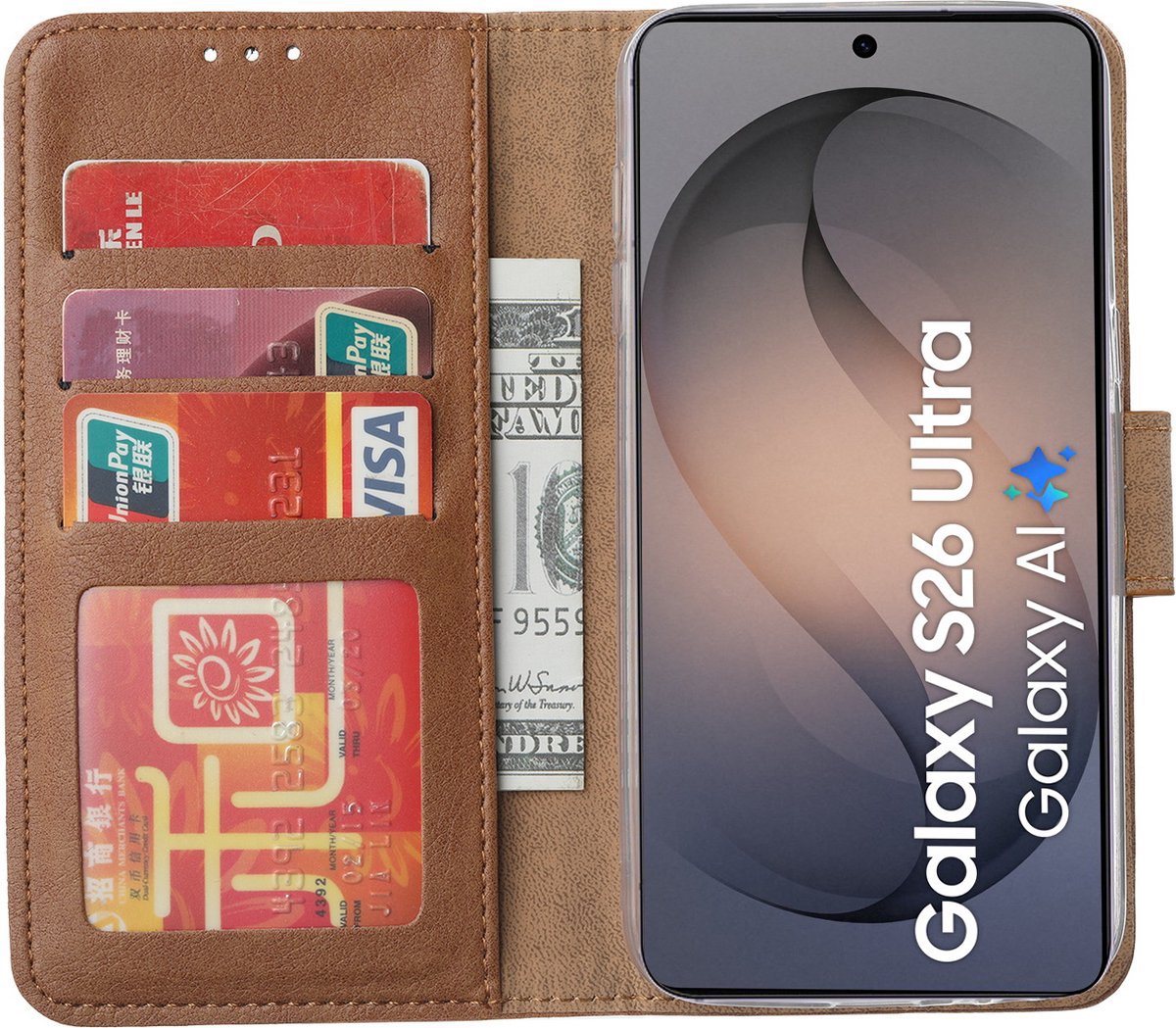 Hoesje Geschikt voor Samsung Galaxy S26 Ultra – Arara bookcase met pasjeshouder - Bruin