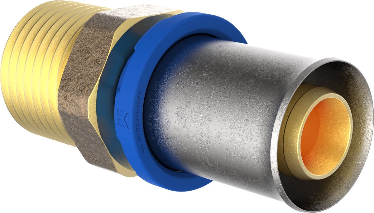KIRCHHOFF MS overgangsstuk, blanco, 20 mm x 1/2"BU, persfitting voor meerlagen buis