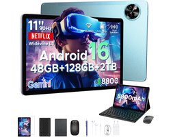 POCKAM P11 Tablet - 48GB RAM+128GB ROM/TF 2TB - Android 16 - 11 inch tablet 90Hz - T7250 - 8800mAh - 13MP+5MP - Gemini AI - Widevine L1 - Face ID - 5G WIFI - Dubbele luidsprekers - Pen, toetsenbord, muis - Blauw