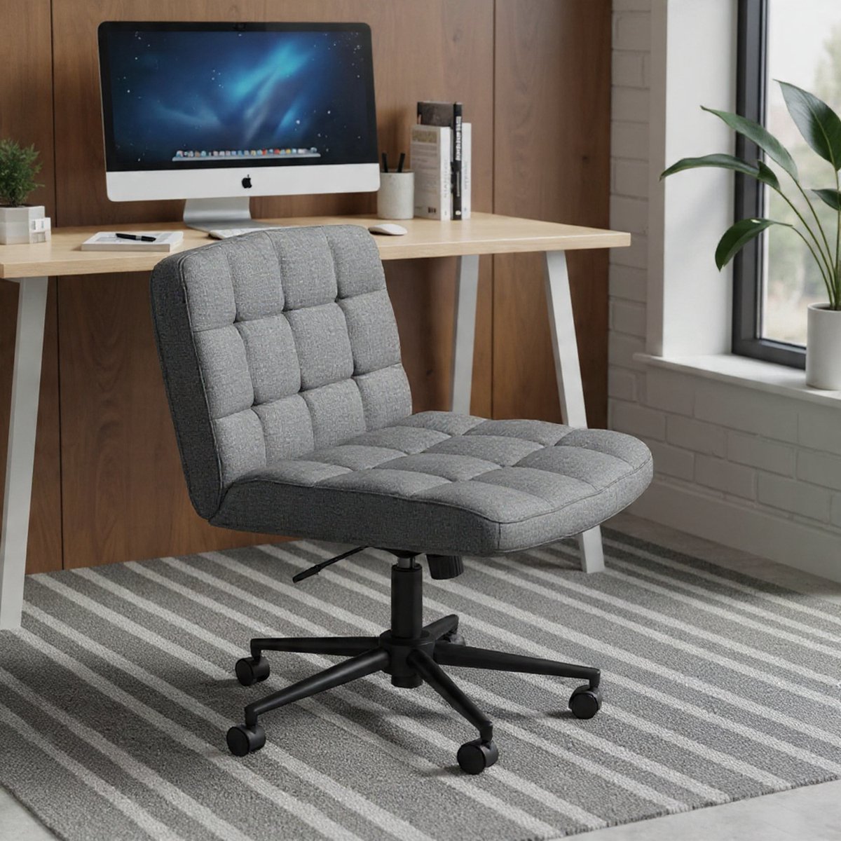 Comfort Criss-Cross Bureaustoel zonder armleuningen, brede kruiszitstoel voor een kruiszitpositie, ergonomische in hoogte verstelbare kruiszitstoel voor thuiskantoor, studeerkamer, make-upruimte, s...