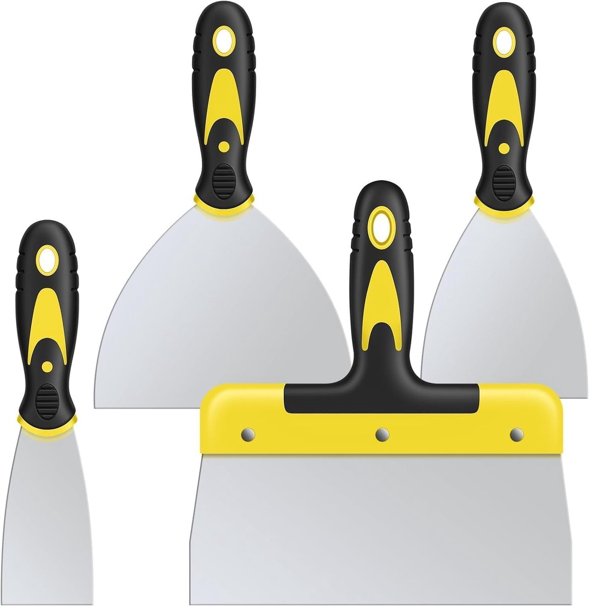 Vijlset voor Stucwerk - 4 Delen Roestvrijstaal met Kunststof Handvat - 50/100/150/200mm voor Behang en Muren - 1 Set