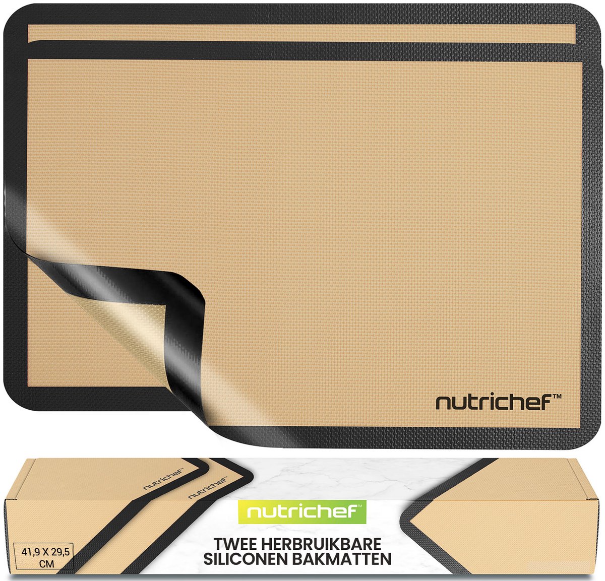 NutriChef - Siliconen Bakmatten - 2-delig - - Oven- & Vaatwasserbestendig- Zwart