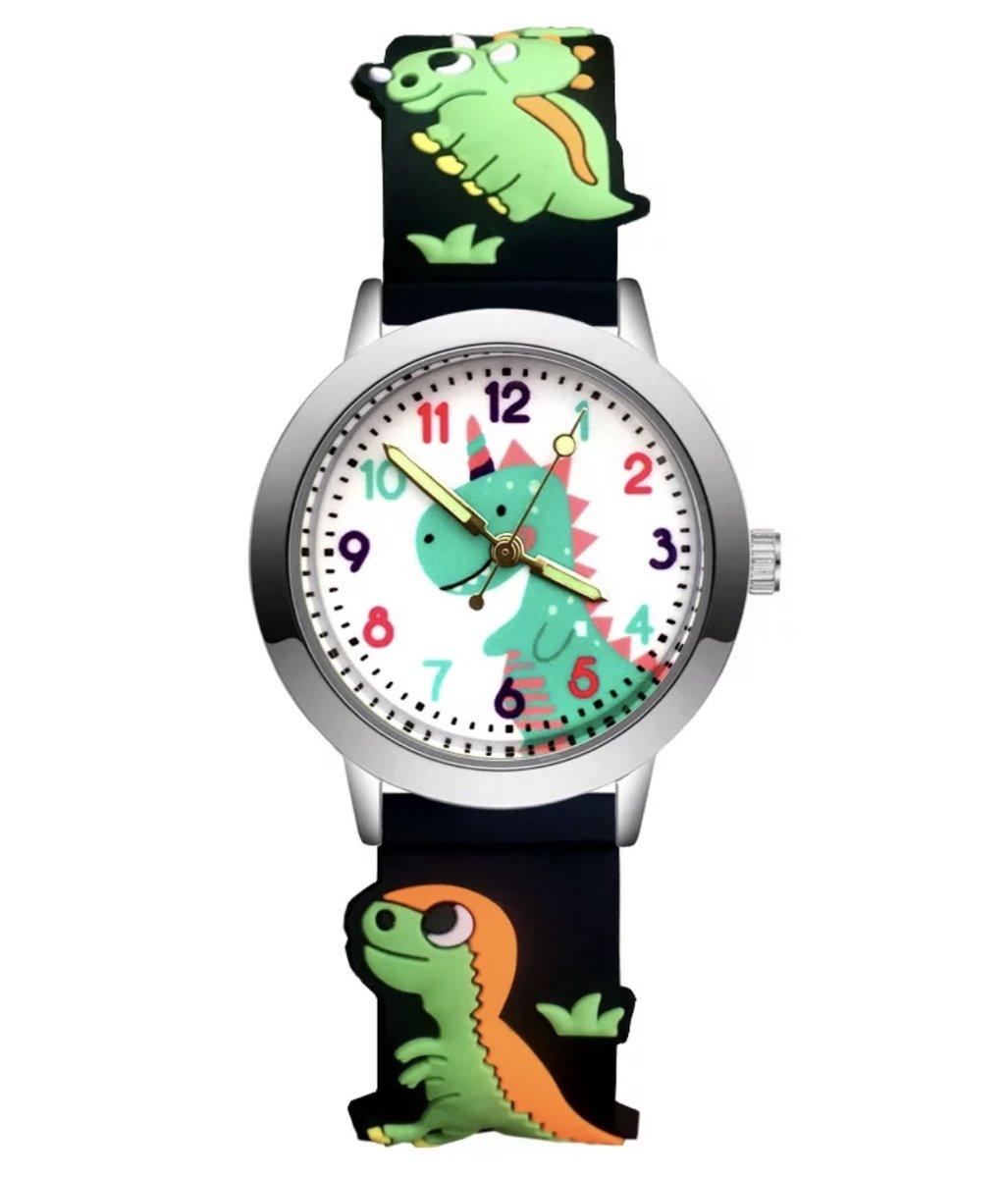 12Getit Dino kinderhorloge met zwart siliconen bandje