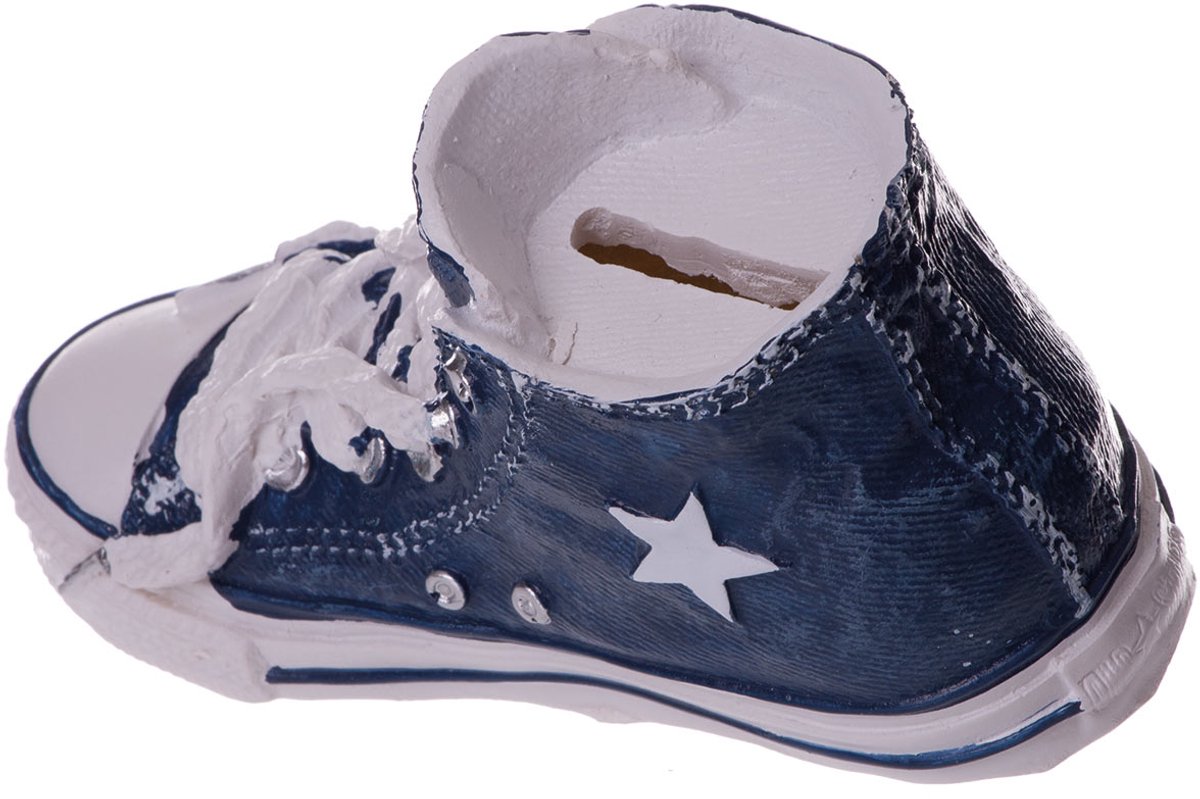 Sneaker Spaarpot – Allstar Stijl – Blauw/Wit – 16,5 cm – Polyresin – Decoratieve Schoen Spaarpot – Kinderkamer & Tienerkamer