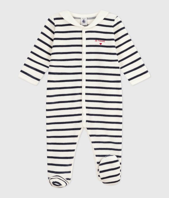 Petit Bateau Uniseks baby pyjama om te slapen goed, Wit Marshmallow/blauw smoking, 0 Maanden