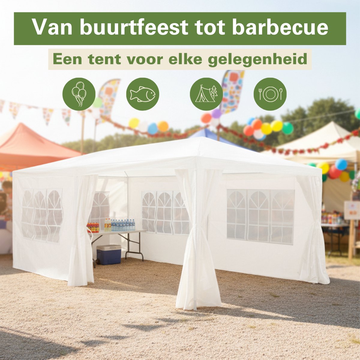 Kinzo Partytent 3x6 m - Tent Paviljoen voor 70 Personen - Tuinpaviljoen met 6 Zijwanden - Tuintent met Nokhoogte 2.5m - Feesttent Waterdicht en UV Bestendig - Wit – foto 6