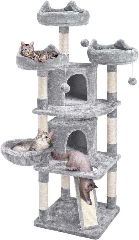 MIRA® Krabpaal Voor Zware Katten – Grote & Stevige Krabpaal - Krabpaal Voor Grote Katten -Lichtgrijs- ‎55cm x 55cm x 177cm