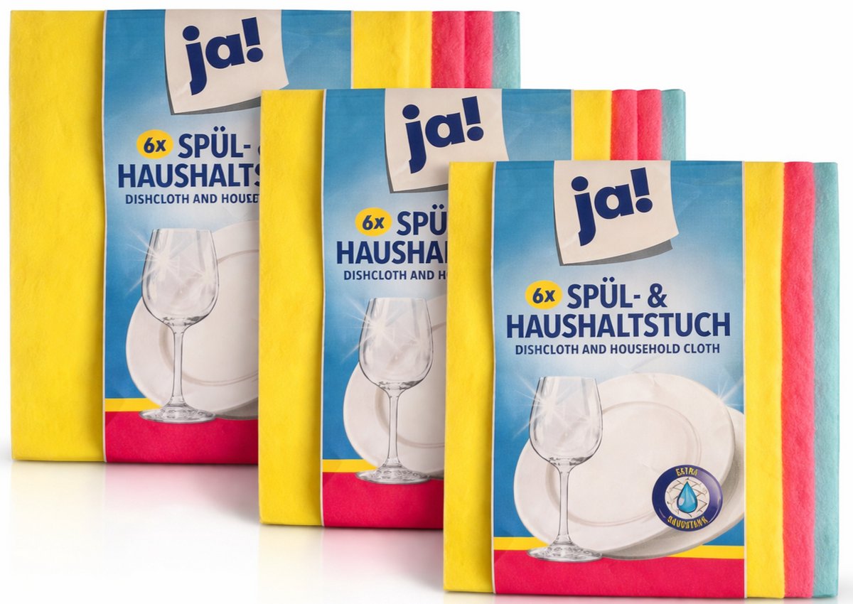 Ja! vaatdoek/huishouddoek, set van 3 x 6 stuks, viscose doekjes