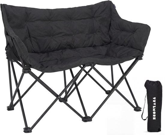 TRVLMORE Campingstoel - Opvouwbaar - 2-Persoons - 240KG Draagvermogen - Incl. Draagtas - Vlinderstoel - Kampeerstoel - Vouwstoel - Zwart