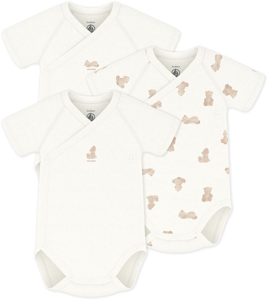 Petit Bateau Set van katoenen babyrompertjes met print en korte mouwen Unisex Rompertje - Wit/Bruin + Wit/Bruin + Wit/Bruin