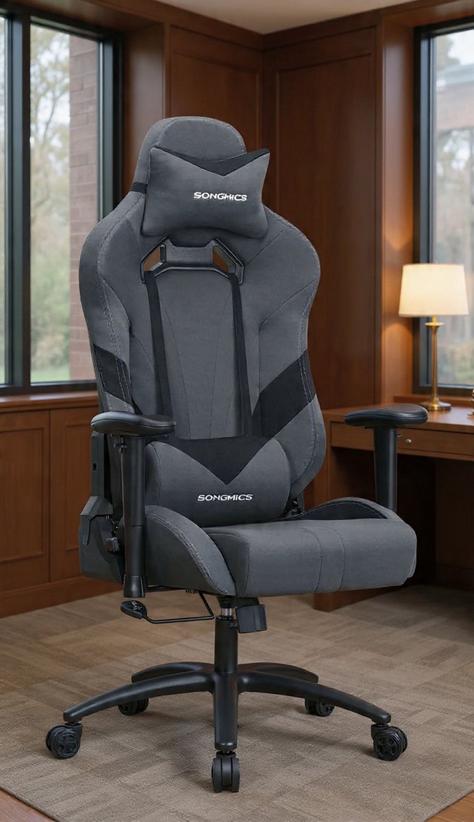 Serena bureaustoel, gamingstoel, directiestoel, ergonomisch met verstelbare armleuningen, hoofdsteun en lendensteun, 66 x 72 x 124-132 cm, grijs-zwart, RCG13G - Casa Serena – Casa Dorada