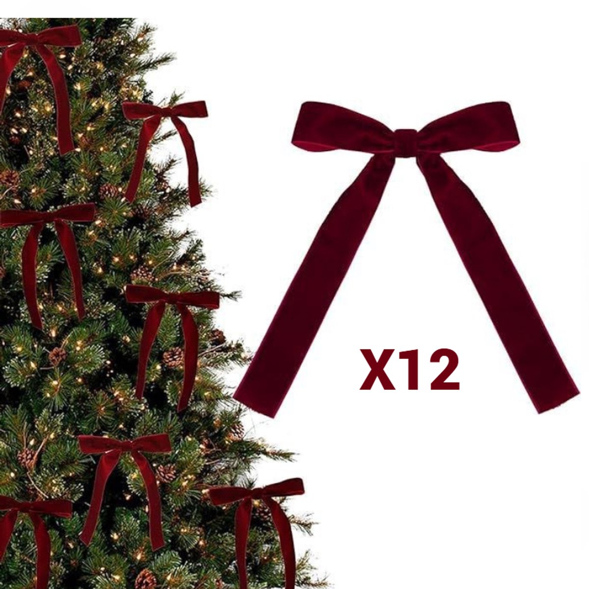 12 Stuks Kerstboom strik - Kerst strikken – Feestdecoratie - Kerstversiering - Kerstboom decoratie - Voor Kerstfeest, Kerstboom, Binnen, Knutselen – Rood – LOUZIR